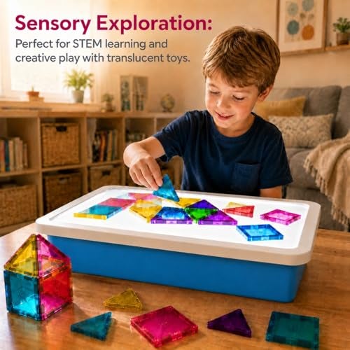 RANGRANGMANJIA LED Light Up Table for Kids, Shine Bright Light Box with 10 Levels & 3 Color Modes, Portable Dimmable Box for Tracing, Magna-Tiles, Art & Education, Fits IKEA Flisat Table, Home & Classroom(16" Blue) - Image 2