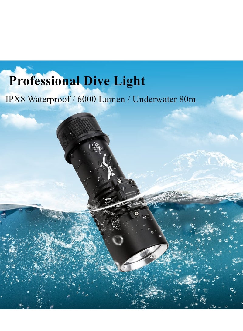 Diving Flashlight - 6000 Lumens Rechargeable Scuba Dive Lights IPX8 Waterproof Underwater Led Flashlights Super Bright Submersible Torch Lights for Under Water Deep Sea Snorkeling Cave at Night - Image 3
