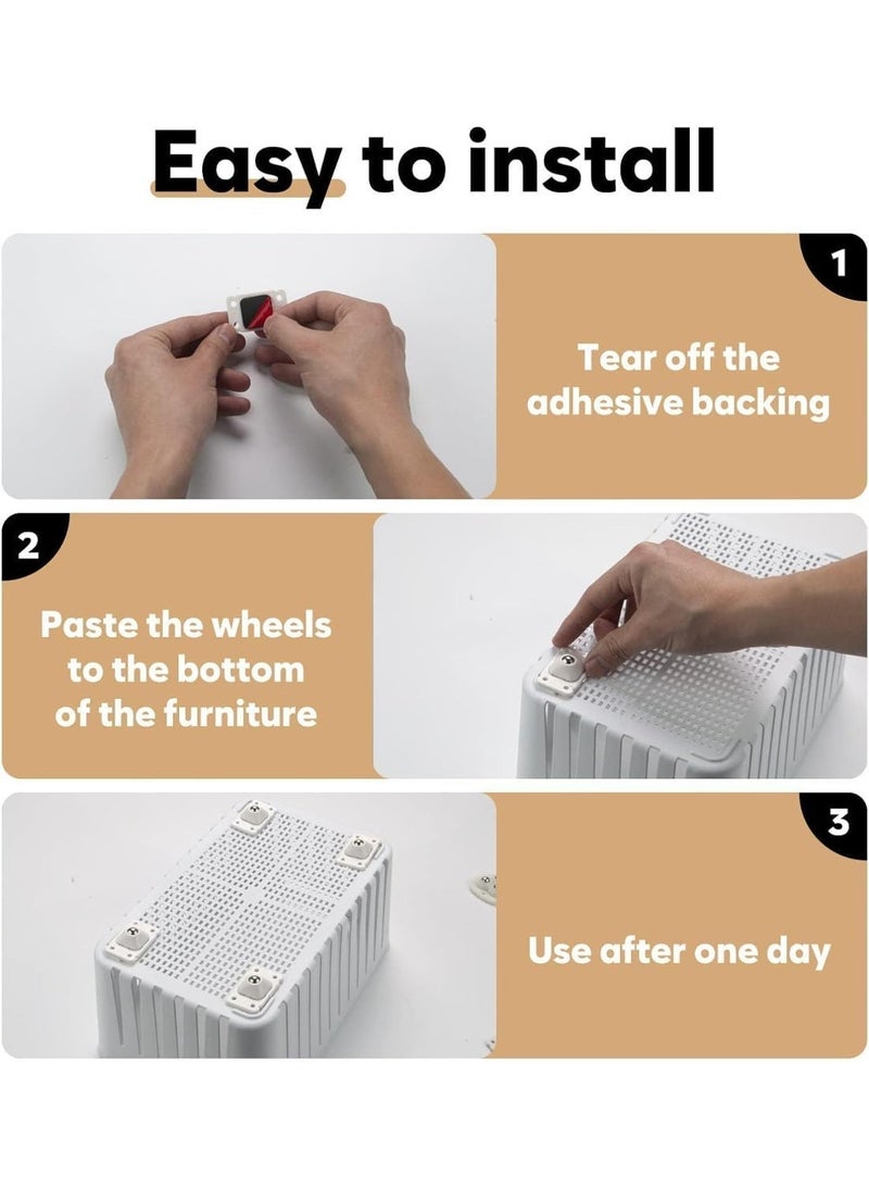 ChicAbode 8PCS ميني عجلات العجلات اللاصقة الذاتية، 360 درجة الدوار البكرات اللاصقة لأجهزة المطبخ، سلالات، صناديق - الثقيلة الفولاذ المقاوم للصدأ الكرة العجلات، لا الحفر، الأبيض - Image 5