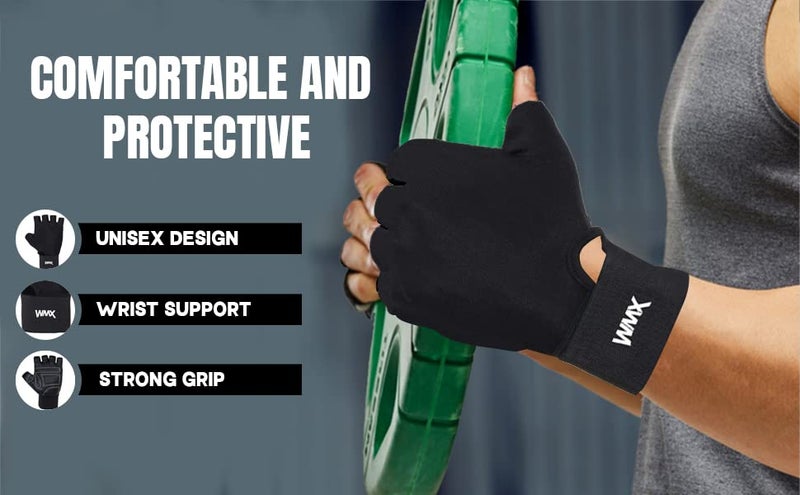 NEVER LOSE Unisex Leather Gym Gloves for Professional Weightlifting, Fitness Training and Workout | with Half-Finger Length, Wrist Wrap for Protection (L, SHEEPLEATHER) - Image 3