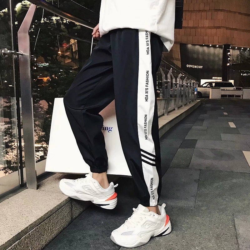 Mens Slim Casual Pants Summer Korean Joggers Black