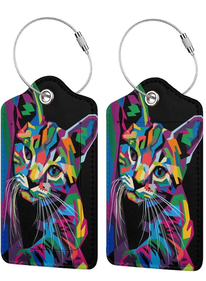 SYOSI 2 Pcs PU Leather Luggage Tags for Suitcase, Travel Cruise Luggage Tag with Privacy Flap, Name ID Label and Metal Loop for Women Men Baggage Handbag School Bag Backpack - Image 1