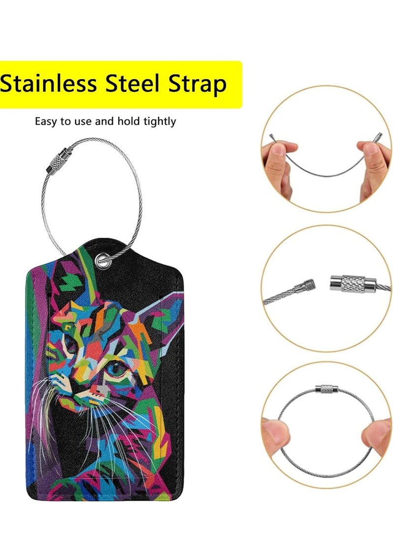 SYOSI 2 Pcs PU Leather Luggage Tags for Suitcase, Travel Cruise Luggage Tag with Privacy Flap, Name ID Label and Metal Loop for Women Men Baggage Handbag School Bag Backpack - Image 2