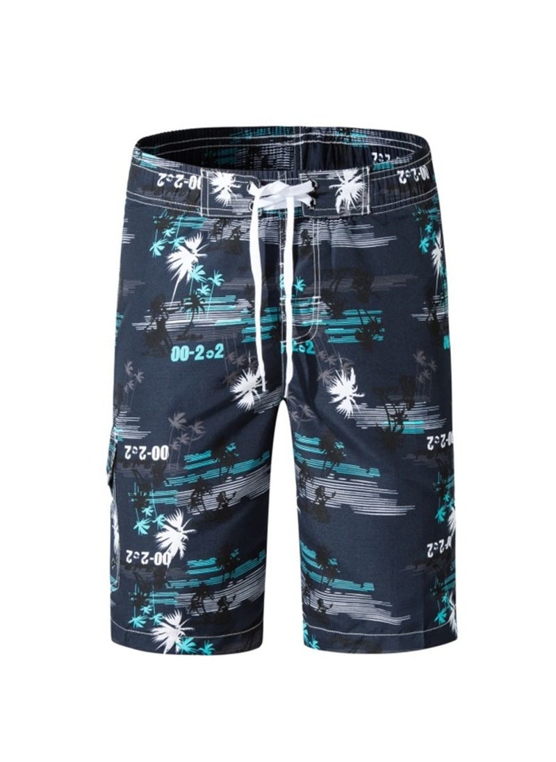 Loquat - Men's Printed Letters Beach Casual Shorts Swimwear Summer Blue - Image 1