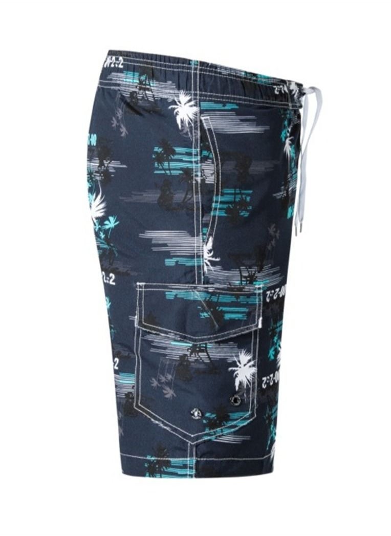 Loquat - Men's Printed Letters Beach Casual Shorts Swimwear Summer Blue - Image 1