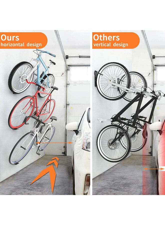 LAMAY 3 Pack Bike Pedal Hanger Wall Mount, Heavy Duty Horizontal Bike Rack for Garage Wall, Holds Up to 70LBS - Image 3