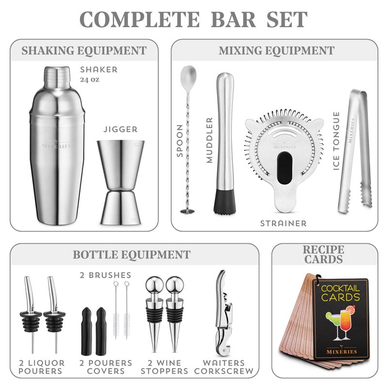 Mixeries Mixology Bartender Kit with Stand - 18 Piece Bar Set Cocktail Shaker Gift Set, Drink Mixer Set for Home Bar with All Bar Accessories - Bar Tool Set, Cocktail Kit, Mixology Set, Bar Kit - Image 4