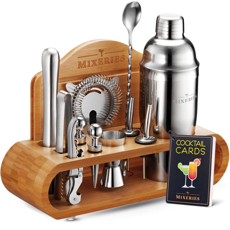 Mixeries Mixology Bartender Kit with Stand - 18 Piece Bar Set Cocktail Shaker Gift Set, Drink Mixer Set for Home Bar with All Bar Accessories - Bar Tool Set, Cocktail Kit, Mixology Set, Bar Kit - Image 1