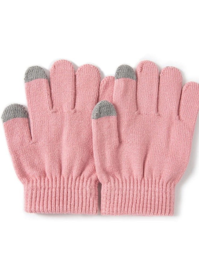 Lallier 3 Piece Kids Hat Scarf Snow Gloves Winter Knitted Hat Warm Soft Pom Pom Hat for Boys Girls Toddlers, pink - Image 4