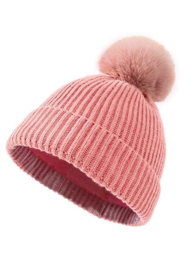Lallier 3 Piece Kids Hat Scarf Snow Gloves Winter Knitted Hat Warm Soft Pom Pom Hat for Boys Girls Toddlers, pink - Image 2