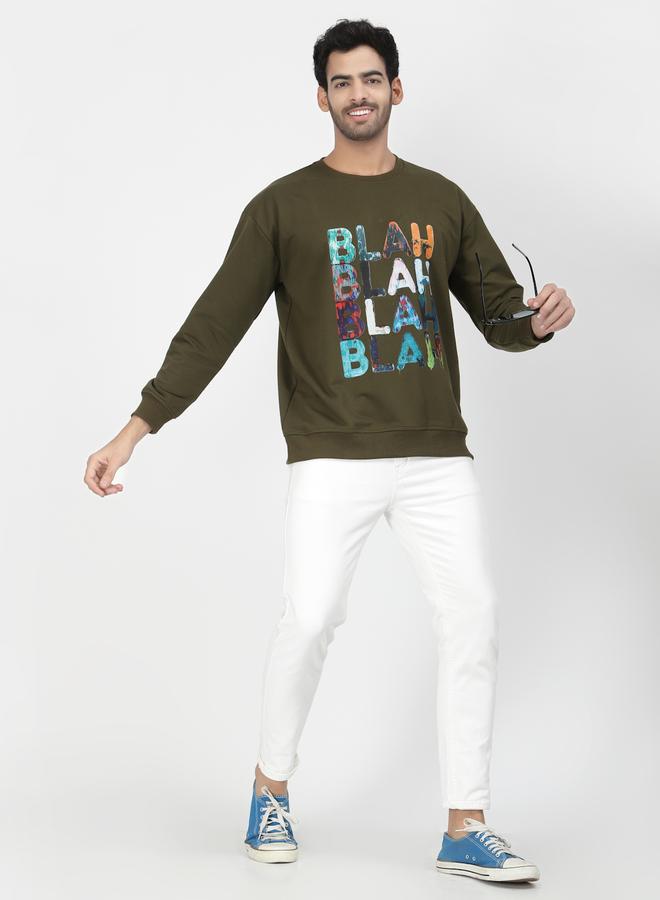 PAUSE Men Olive Graphic Sweatshirt - Image 2
