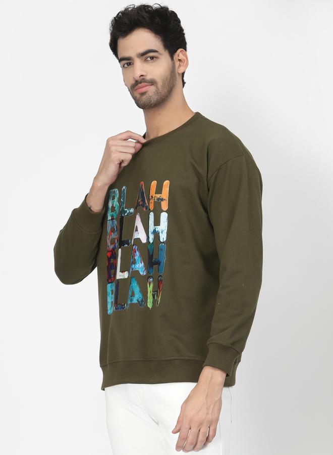 PAUSE Men Olive Graphic Sweatshirt - Image 3
