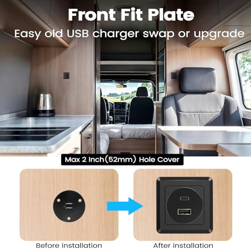 RVSPARK RV USB Outlet 12V Wall Mount,PD3.0 30W & QC3.0 18W USB-A/C Dual Port Socket, 12V Aluminum USB Quick Charging Outlet with Black Faceplate, Great for RV, Boat, Caravan, Camper Trailer (1) - Image 4