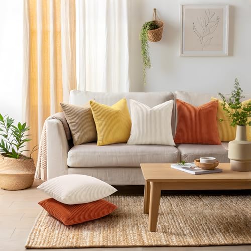 Mecatny Corduroy Fall Decorative Throw Pillow Covers 18x18 Set of 2 for Sofa Living Room Soft Burnt Orange Neutral Boho Couch Pillow Covers for Home Decor Rust - Image 3