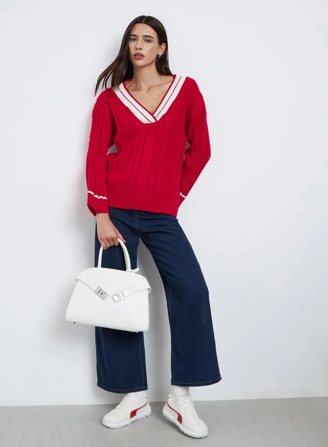 Take Two Take Two Red Cable Knit Oversized Sweater