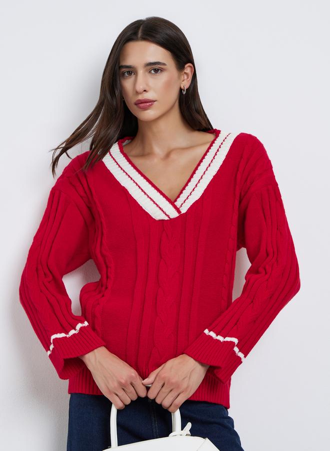 Take Two Red Cable Knit Oversized Sweater - Image 3