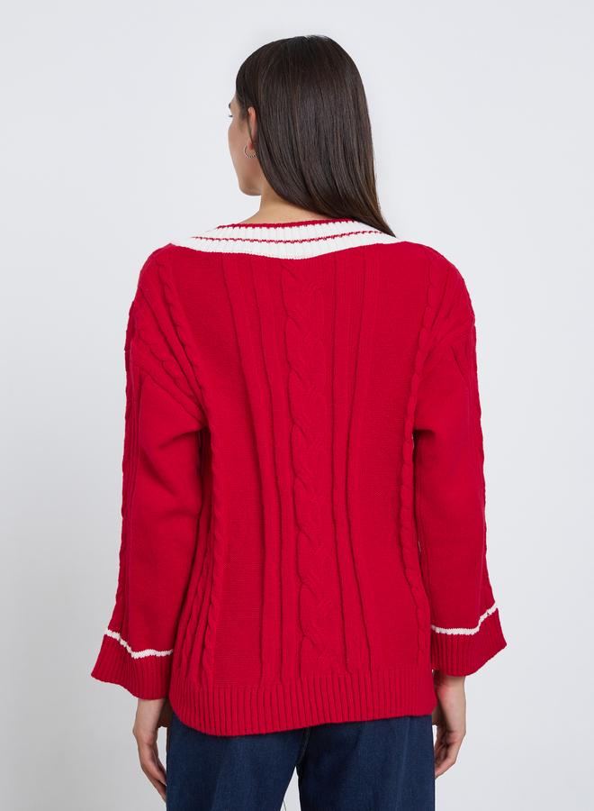 Take Two Red Cable Knit Oversized Sweater - Image 5