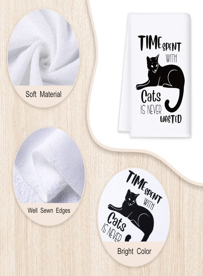 Vesici 4 Pcs Halloween Black Cat Hand Towels for Bathroom Decor Funny Black Cat Kitchen Towels Halloween Decorative for Bathroom Kitchen Decor, 23.5 x 16 Inches - Image 4