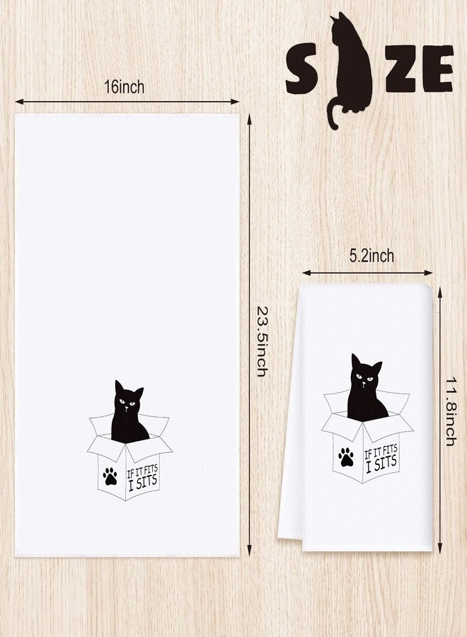 Vesici 4 Pcs Halloween Black Cat Hand Towels for Bathroom Decor Funny Black Cat Kitchen Towels Halloween Decorative for Bathroom Kitchen Decor, 23.5 x 16 Inches - Image 3
