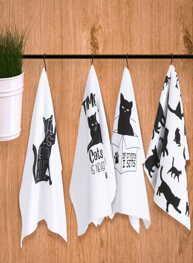 Vesici 4 Pcs Halloween Black Cat Hand Towels for Bathroom Decor Funny Black Cat Kitchen Towels Halloween Decorative for Bathroom Kitchen Decor, 23.5 x 16 Inches - Image 2