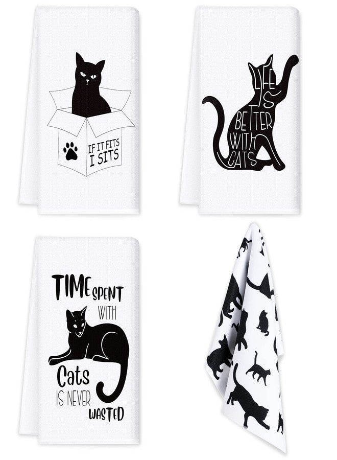 Vesici 4 Pcs Halloween Black Cat Hand Towels for Bathroom Decor Funny Black Cat Kitchen Towels Halloween Decorative for Bathroom Kitchen Decor, 23.5 x 16 Inches - Image 1