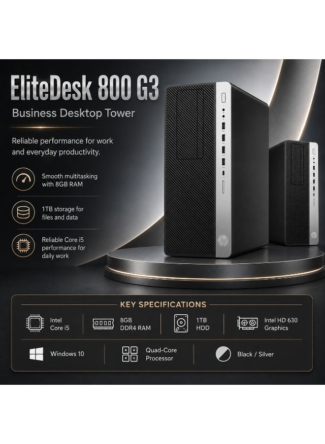كمبيوتر مكتبي احترافي، معالج Intel Core i5-7500 رباعي النواة، ذاكرة 8 جيجابايت DDR4، هارد 1 تيرابايت HDD، رسومات Intel HD 630، نظام Windows 10، منفذ HDMI، قارئ بطاقات SD، 11 منفذ USB، مع لوحة مفاتيح وفأرة - Image 3