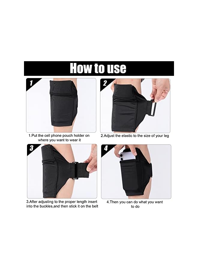 Green Tiger 2 Packs Cell Phone Leg Straps Leg Phone Holder Arm Smartphone Band Non Slip Ankle Wallet Calf Leg Phone Straps Adjustable Arm Pouch for Women Men Running Hiking Equestrian Motorcycle, Black - Image 3