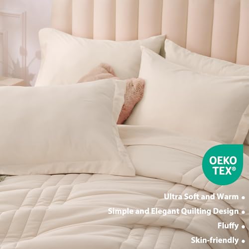Velorose Queen Comforter Set Beige - Bed in a Bag Queen Size 7 Pieces, Soft Bedding Set for All Seasons, Premium Queen Comforter Set with Comforter, Sheets, Pillowcases & Shams - Image 5