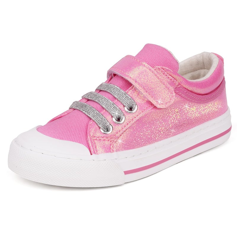Toandon Toddler Girls Kids Sneakers Glitter Walking Shoes Child Straps Buckle Hoop and Loop Low Top Non Slip Lightweight Sparkly Breathable Casual Fashion Outdoor Pink Star Size 10 - Image 1