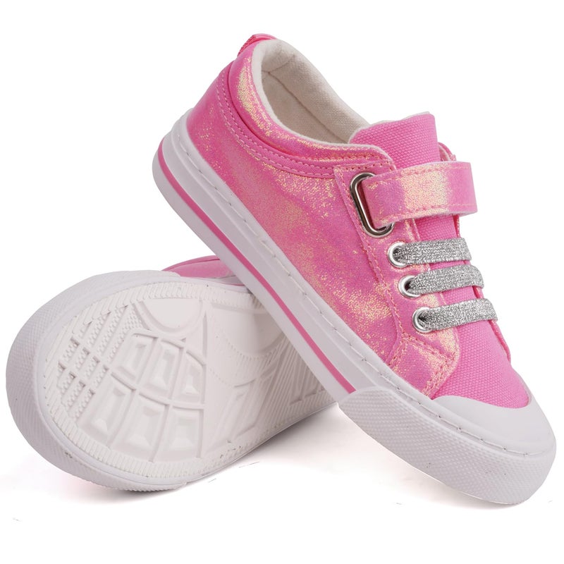 Toandon Toddler Girls Kids Sneakers Glitter Walking Shoes Child Straps Buckle Hoop and Loop Low Top Non Slip Lightweight Sparkly Breathable Casual Fashion Outdoor Pink Star Size 10 - Image 2