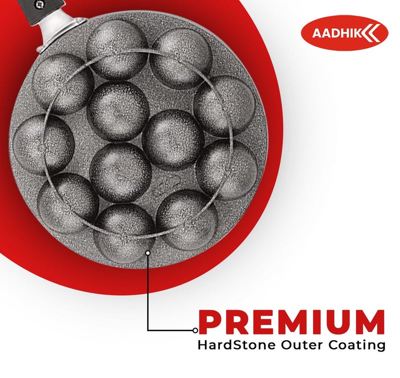 AADHIK Non-Stick 12 Cavity Appam Patra Paniyarakkal One Side Handle with Steel lid, Aluminium Appam Maker, Panayirakal- Grey - Image 5