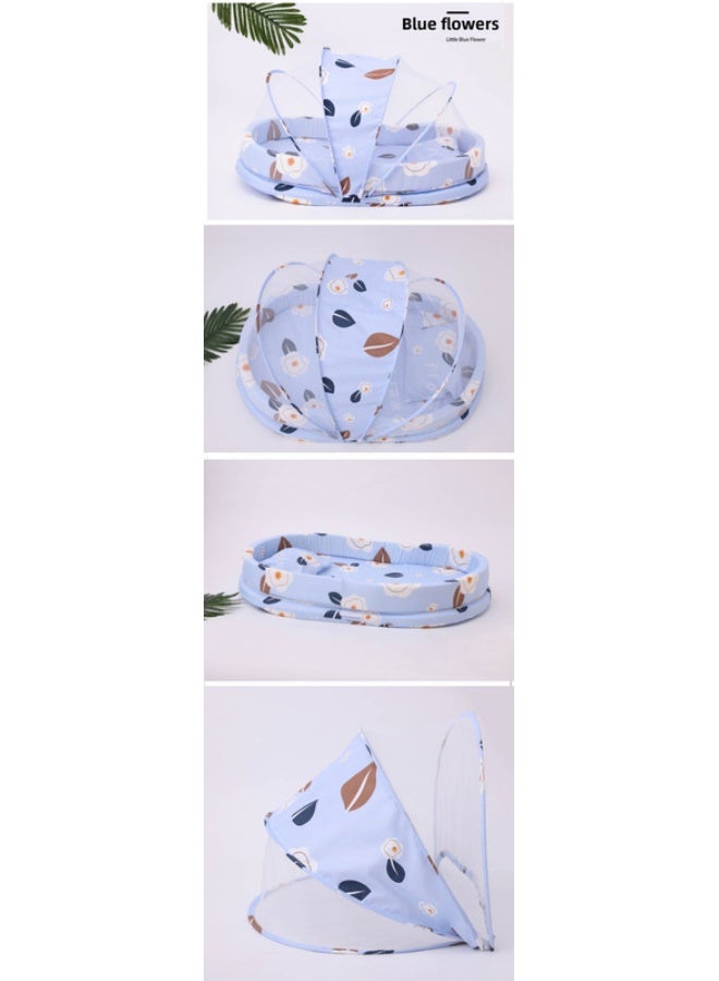 ORiTi Convenient Baby Full Face Foldable Sponge Floor Made Of Pure Cotton And Thickened Insect And Mosquito Proof Mosquito Net For Children In The Baby Bed - Blue - Image 2