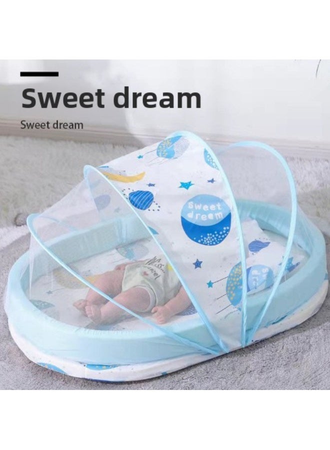 ORiTi Convenient Baby Full Face Foldable Sponge Floor Made Of Pure Cotton And Thickened Insect And Mosquito Proof Mosquito Net For Children In The Baby Bed - Blue - Image 1