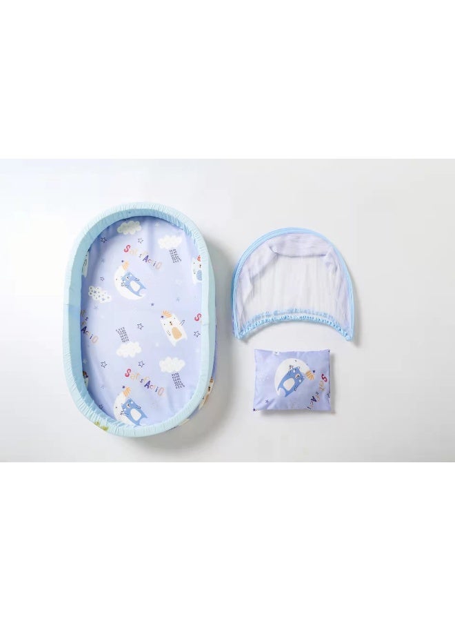 ORiTi Convenient Baby Full Face Foldable Sponge Floor Made Of Pure Cotton And Thickened Insect And Mosquito Proof Mosquito Net For Children In The Baby Bed - Blue - Image 4