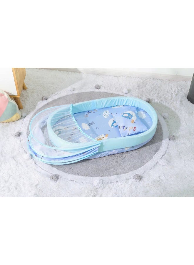 ORiTi Convenient Baby Full Face Foldable Sponge Floor Made Of Pure Cotton And Thickened Insect And Mosquito Proof Mosquito Net For Children In The Baby Bed - Blue - Image 5