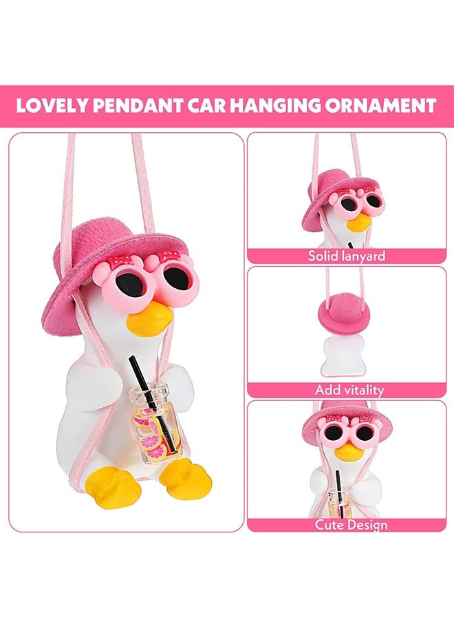 إم إكس إن زينة معلقة للسيارة على شكل بطة متأرجحة لمرآة السيارة اللطيفة، إكسسوارات ديكور السيارة للفتيات اللطيفة، سحر مرآة الرؤية الخلفية للسيارة، هدايا شماعة البط للسيارة للنساء والرجال - Image 3