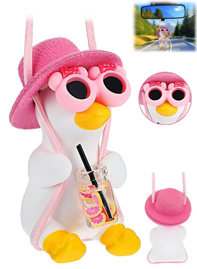 إم إكس إن زينة معلقة للسيارة على شكل بطة متأرجحة لمرآة السيارة اللطيفة، إكسسوارات ديكور السيارة للفتيات اللطيفة، سحر مرآة الرؤية الخلفية للسيارة، هدايا شماعة البط للسيارة للنساء والرجال - Image 1