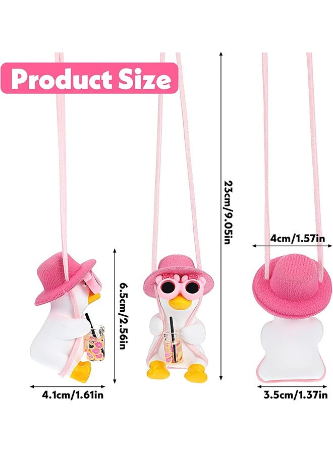 إم إكس إن زينة معلقة للسيارة على شكل بطة متأرجحة لمرآة السيارة اللطيفة، إكسسوارات ديكور السيارة للفتيات اللطيفة، سحر مرآة الرؤية الخلفية للسيارة، هدايا شماعة البط للسيارة للنساء والرجال - Image 2