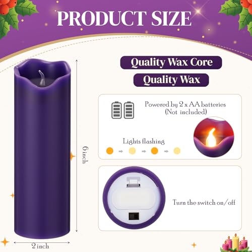 Cindeer 2 x 6 Inch Flameless Advent Candles Set of 5 LED Advent Pillar Wreath Candles Battery Operated Purple Pink Flameless Votive for Seasonal Celebration Rituals Festival Church Decoration - Image 3