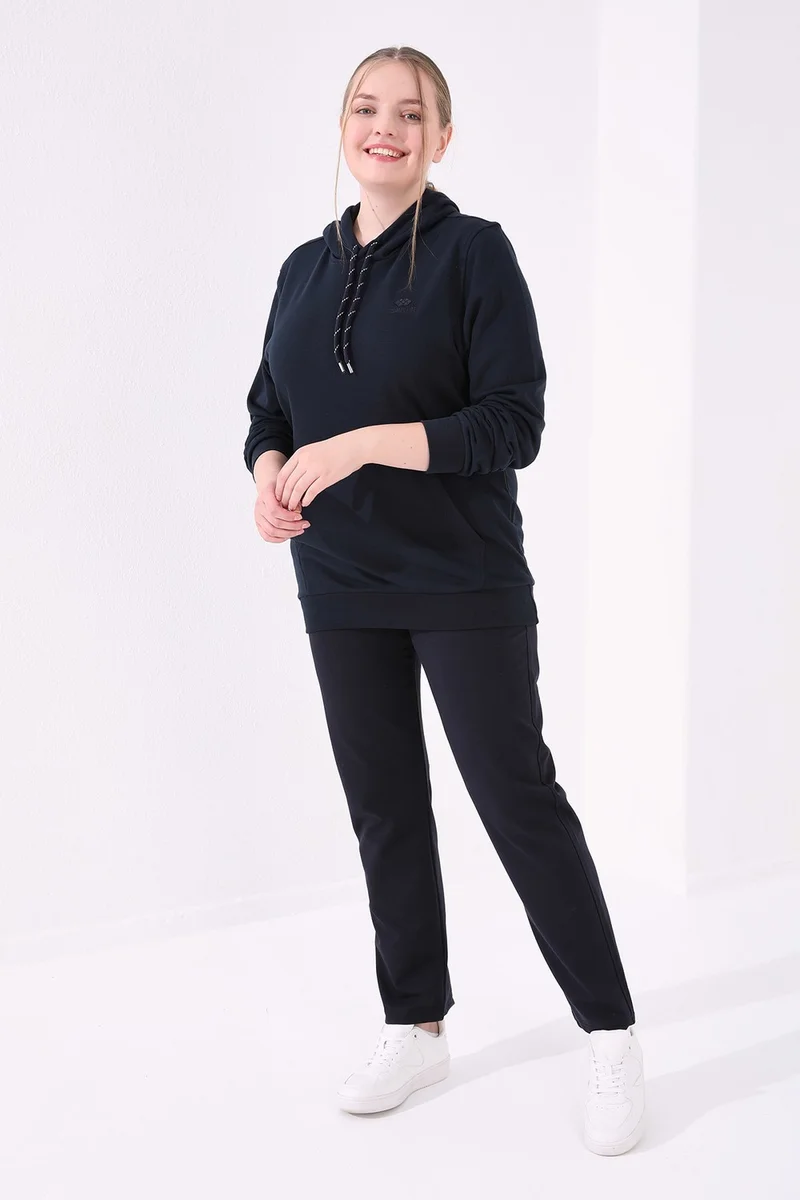 Tommy Life Navy Blue Women's Pocket Comfortable Form Classic Leg Plus Size Tracksuit Bottom-94014