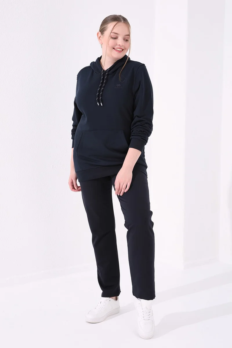 Tommy Life Navy Blue Women's Pocket Comfortable Form Classic Leg Plus Size Tracksuit Bottom-94014