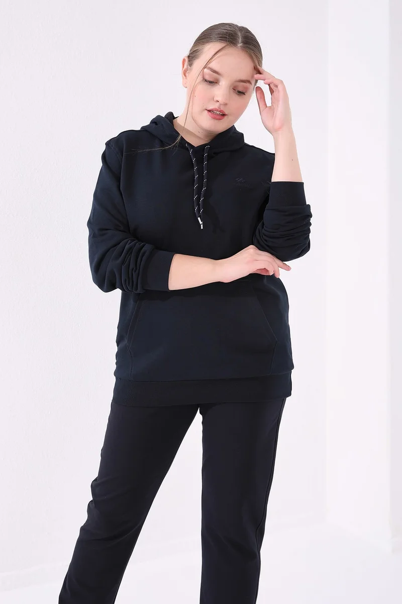 Tommy Life Navy Blue Women's Pocket Comfortable Form Classic Leg Plus Size Tracksuit Bottom-94014