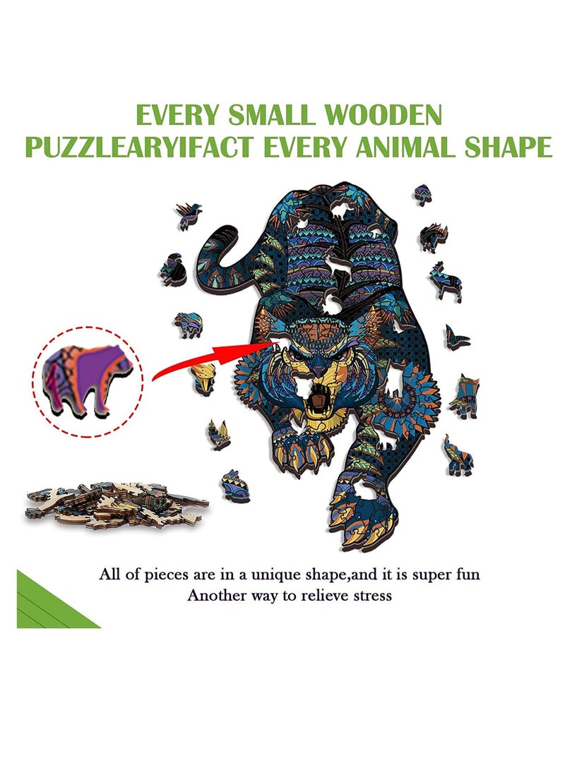 Wooden Jigsaw Puzzles 3D Wooden Animals Shaped Puzzles Best Gift for Adults and Kids DIY Puzzle Piece Colorful Unique Shaped Tiger Puzzles - Image 3