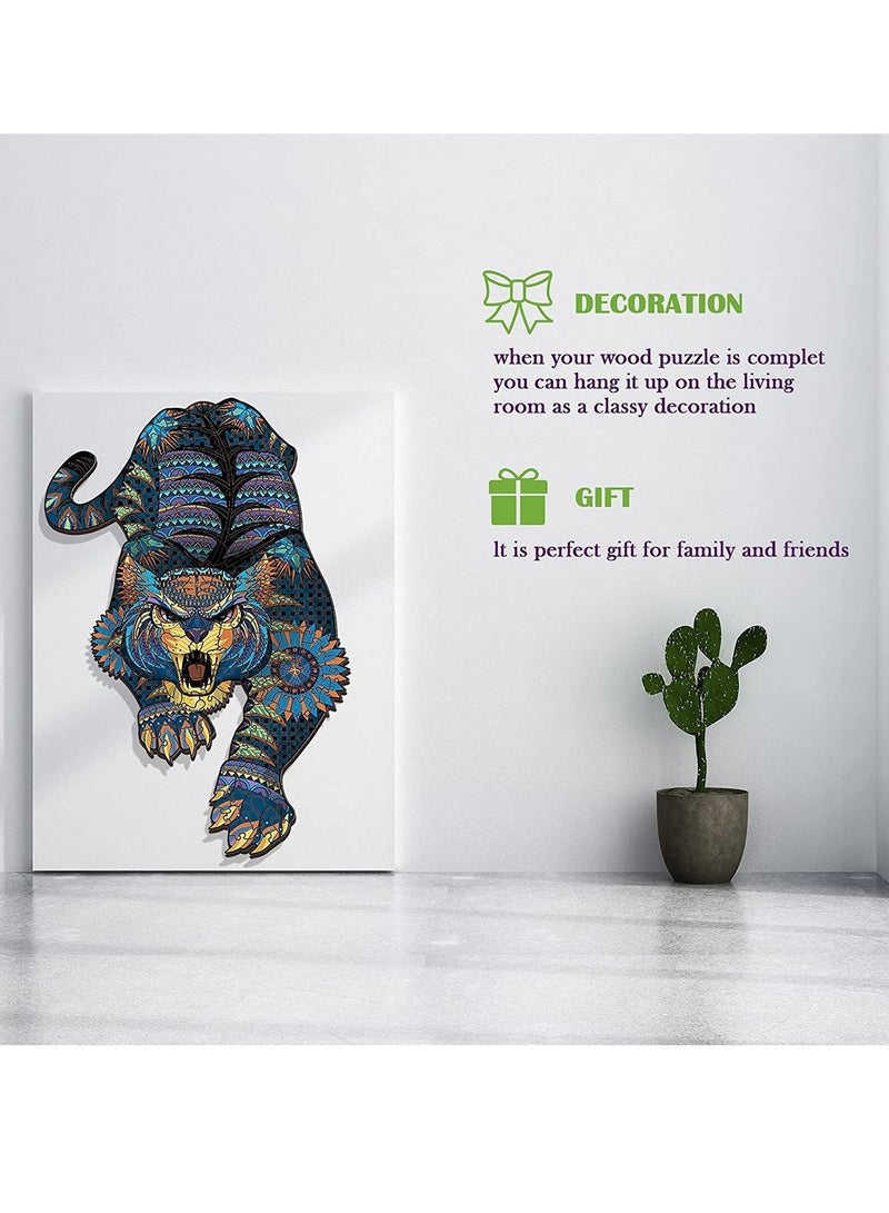 Wooden Jigsaw Puzzles 3D Wooden Animals Shaped Puzzles Best Gift for Adults and Kids DIY Puzzle Piece Colorful Unique Shaped Tiger Puzzles - Image 4