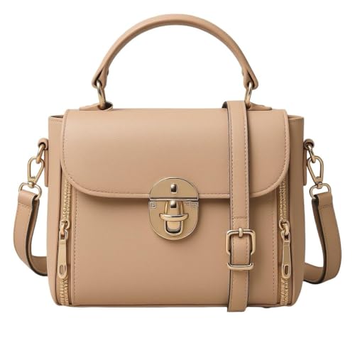 DAISY ROSE Women’s Stylish Faux Leather Crossbody Sling Bag with Adjustable Strap & Top Handle – Compact Shoulder Handbag with Front Zipper Pockets – Beige (Beige) - Image 1