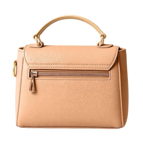 DAISY ROSE Women’s Stylish Faux Leather Crossbody Sling Bag with Adjustable Strap & Top Handle – Compact Shoulder Handbag with Front Zipper Pockets – Beige (Beige) - Image 3