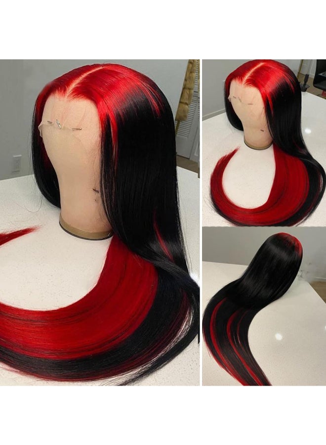 JYZ Highlight Ombre Lace Front Wig Human Hair Pre Plucked 13x4 HD Transparent RedNatural Color Lace Frontal Wigs with Baby Hair 180 Density Colored Straight Lace Front Wig Human Hair for Black Women 20 - Image 4