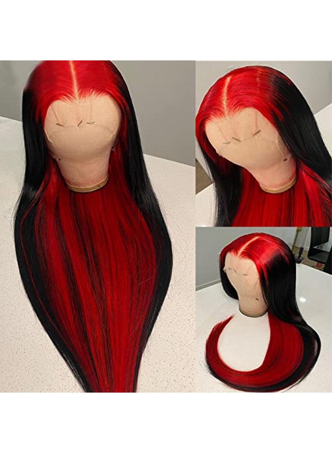 JYZ Highlight Ombre Lace Front Wig Human Hair Pre Plucked 13x4 HD Transparent RedNatural Color Lace Frontal Wigs with Baby Hair 180 Density Colored Straight Lace Front Wig Human Hair for Black Women 20 - Image 1