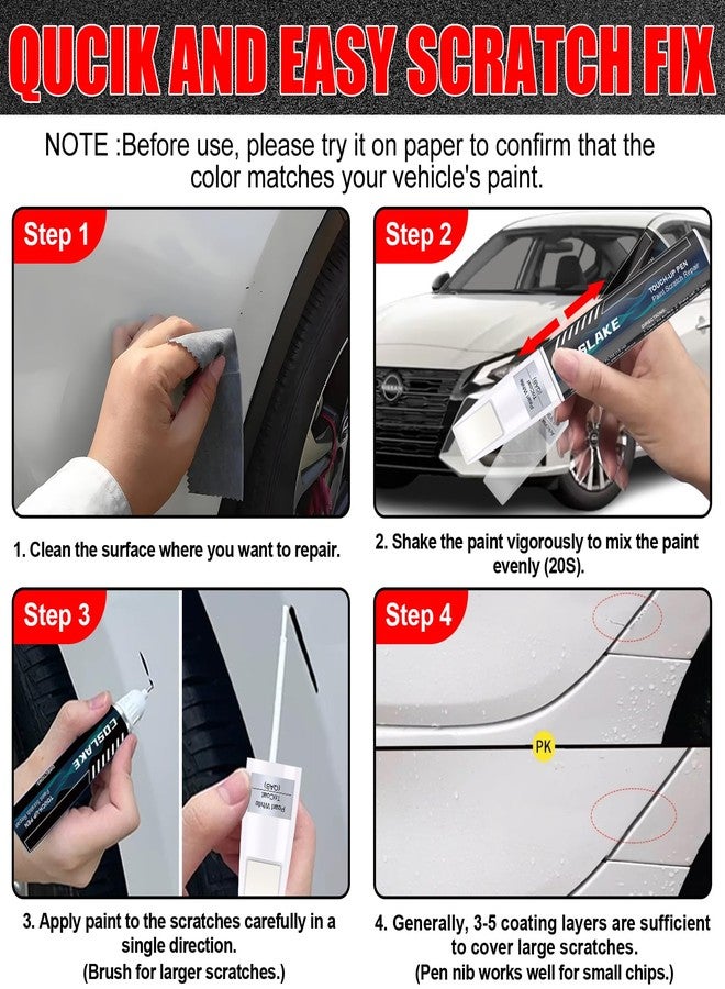 COSLAKE Car Touch Up Paint(Everest White Pearl TriCoat(QBE)) for Nissan, Car Paint Scratch Repair Kit, Quick & Easy Solution to Repair, Scratch Remover Pen with 2PCS Disposable Micro Applicators - Image 5