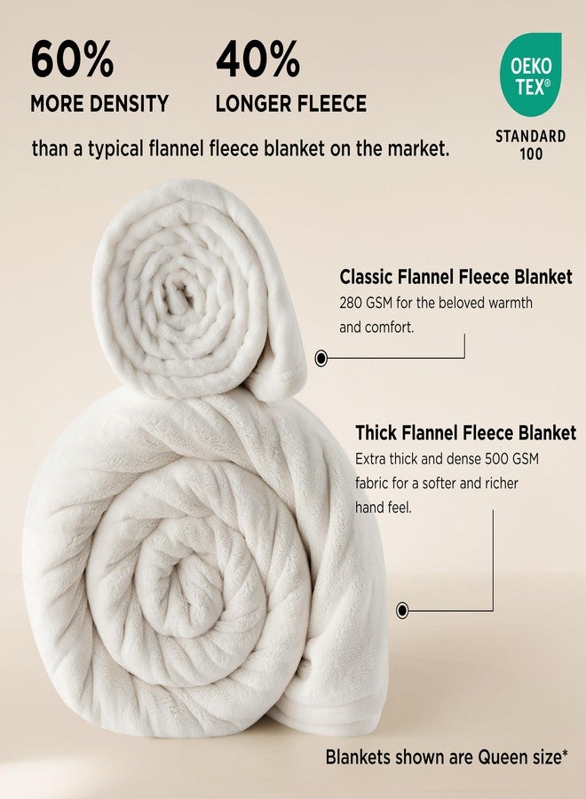 Bedsure Bedsur Fleece Blankets Queen Size for Bed - GentleSoft Warm, Cozy, Soft & Thick Blanket for Winter, Heavy 500Gsm Anti-Static Design, Ideal for Couch & Sofa, Cream, 90x90 Inch - Image 2